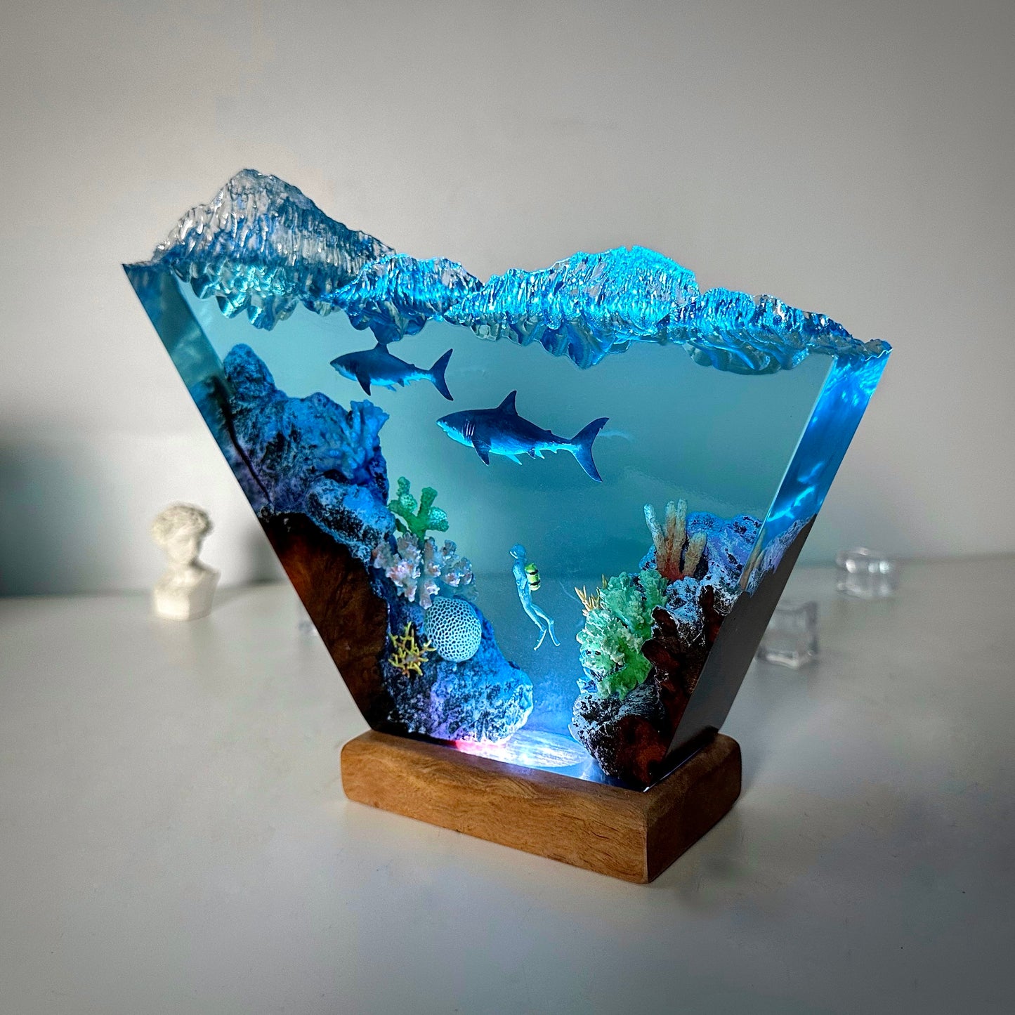 Great White Shark resin lamp