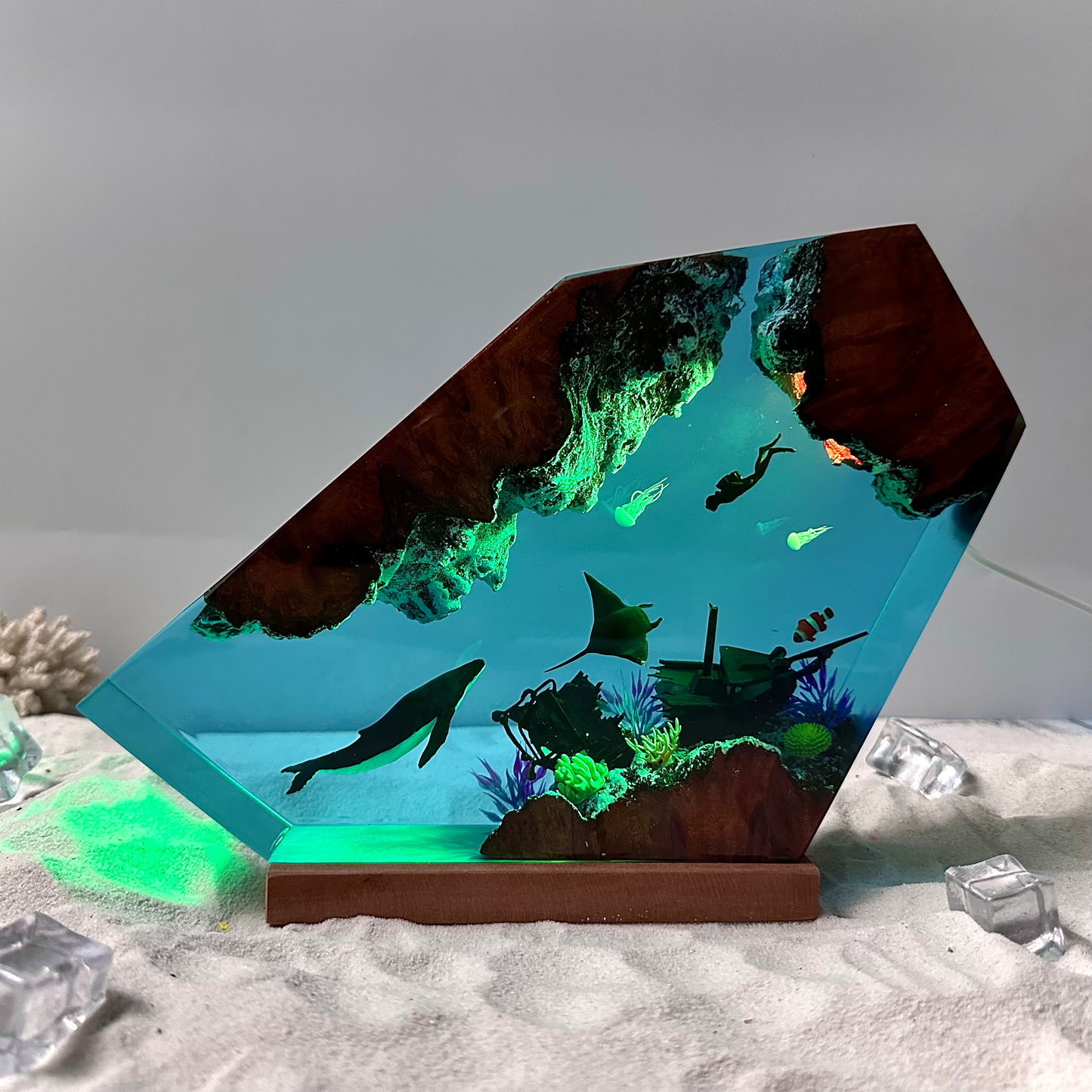 Humpback Whale and Ray resin lamp