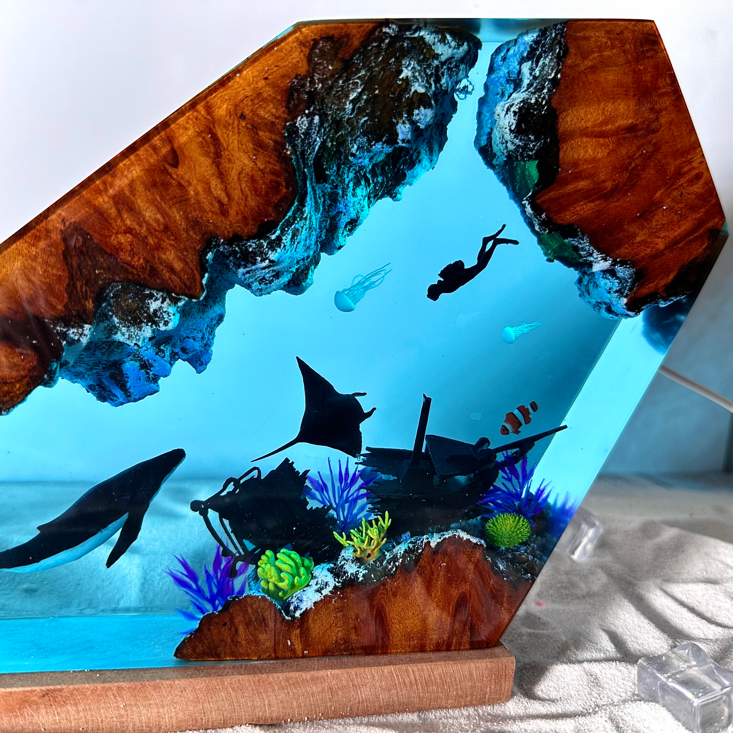 Humpback Whale and Ray resin lamp