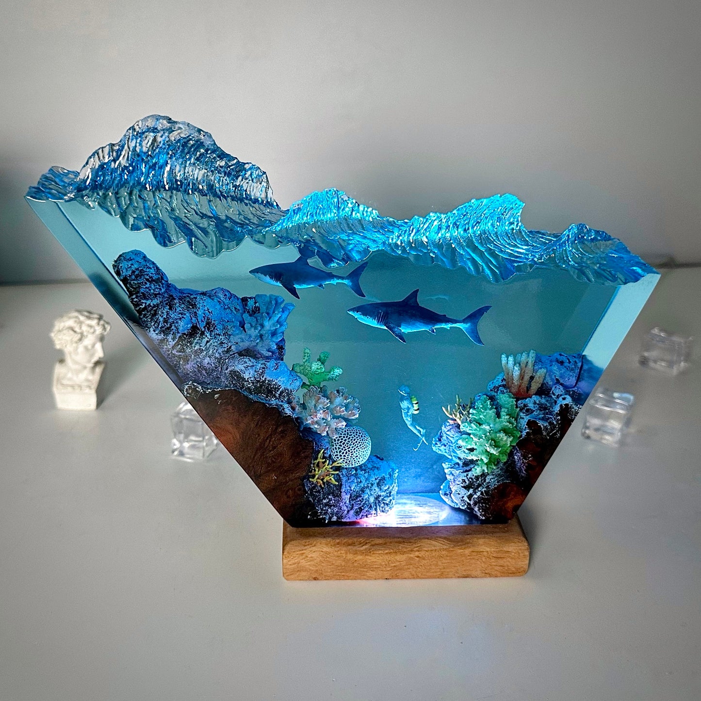 Great White Shark resin lamp