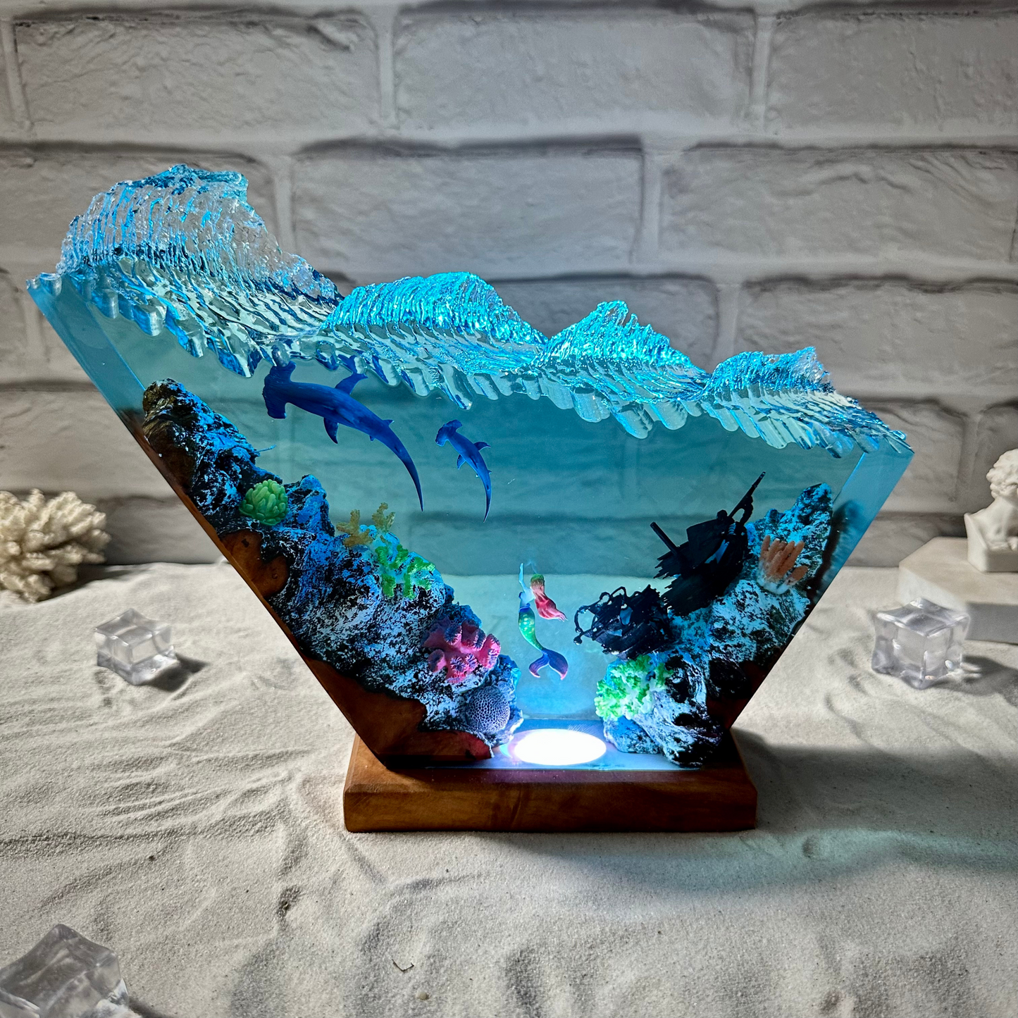 Hammerhead sharks, Mermaid resin lamp