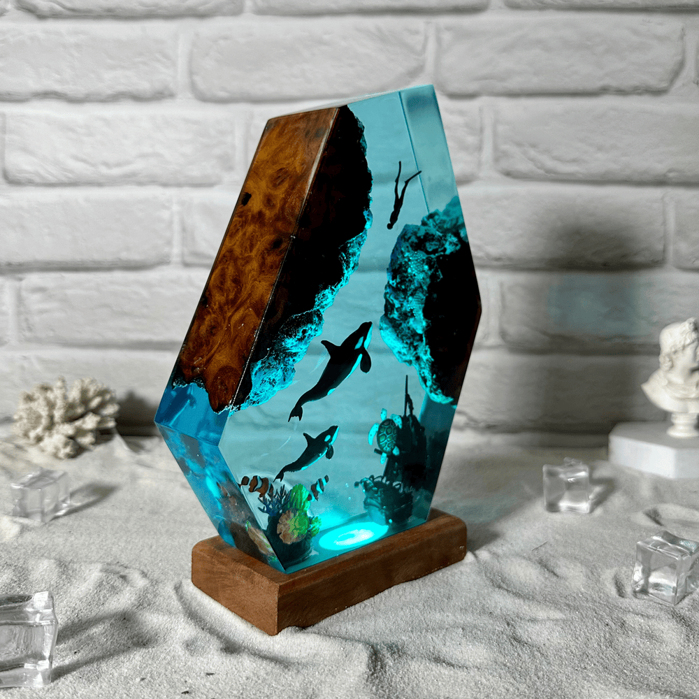Orca and turtle resin night light