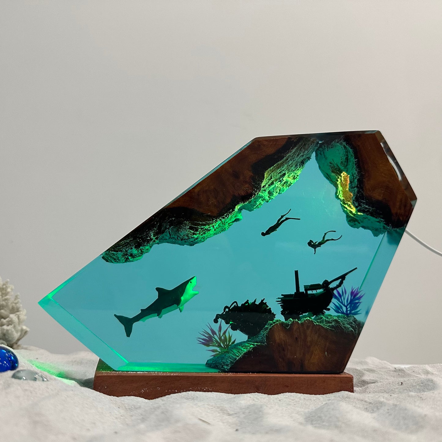 Great white shark resin night light