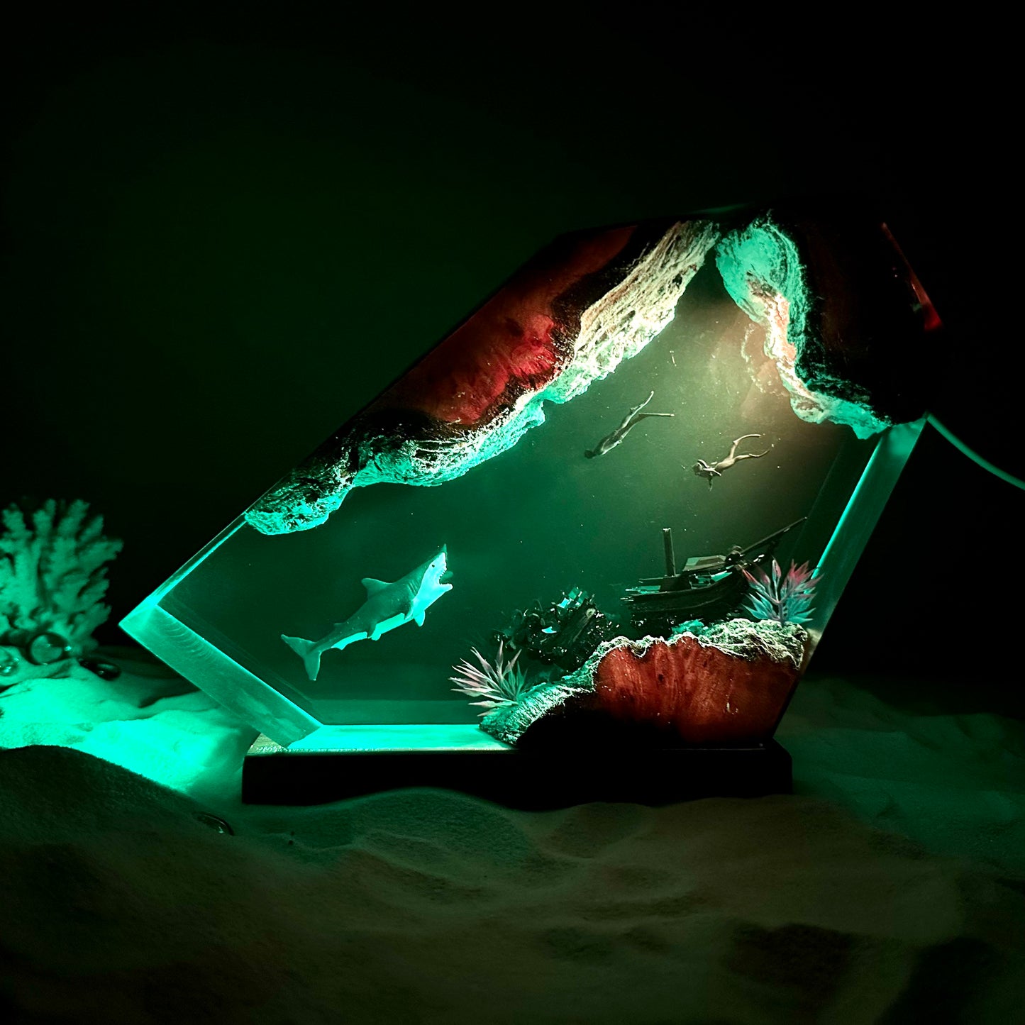 Great white shark resin night light