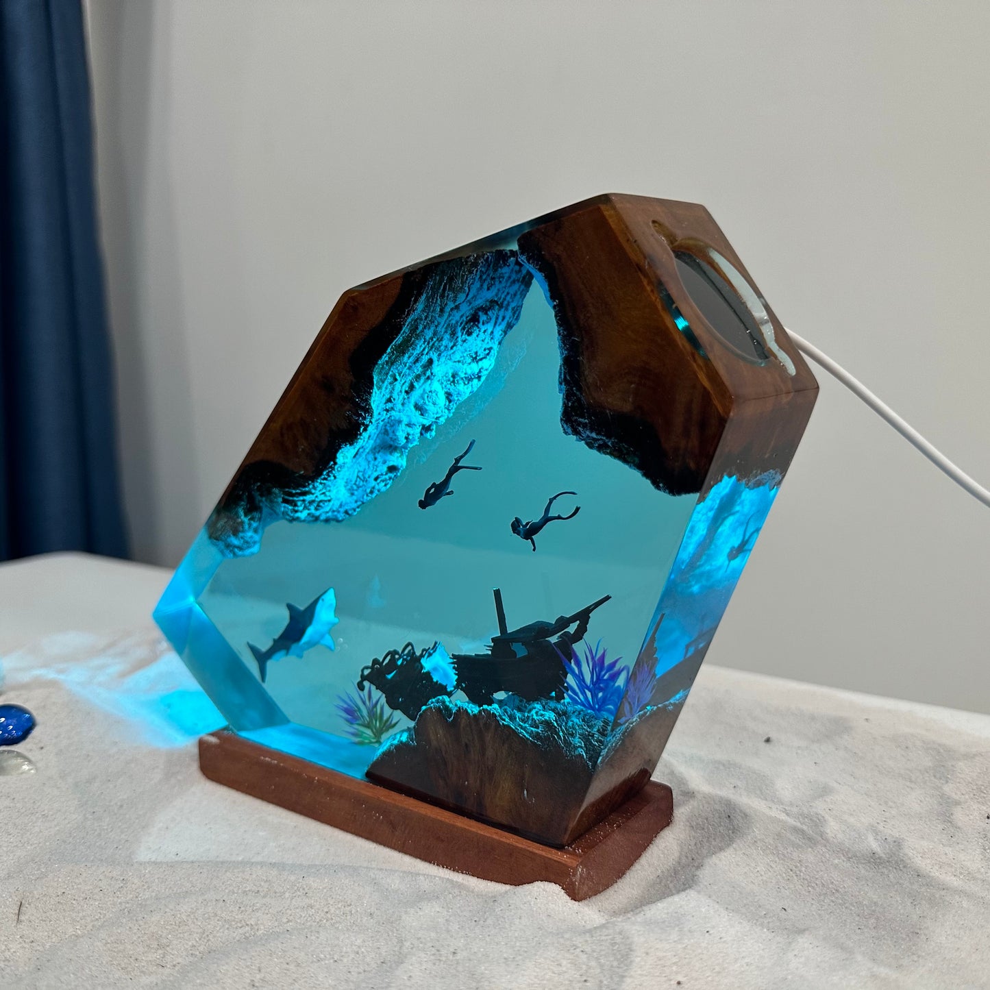 Great white shark resin night light