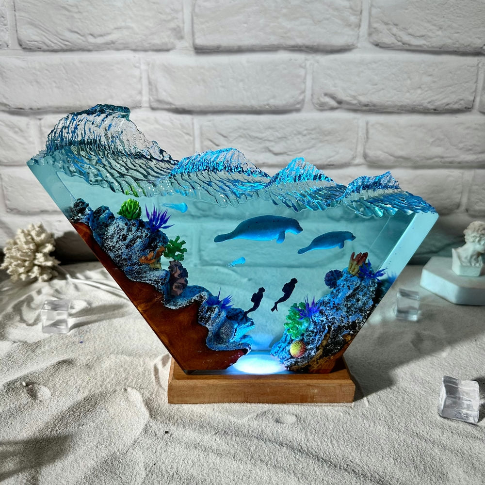 Manatees resin epoxy lamp