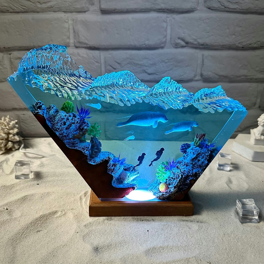 Manatees resin epoxy lamp