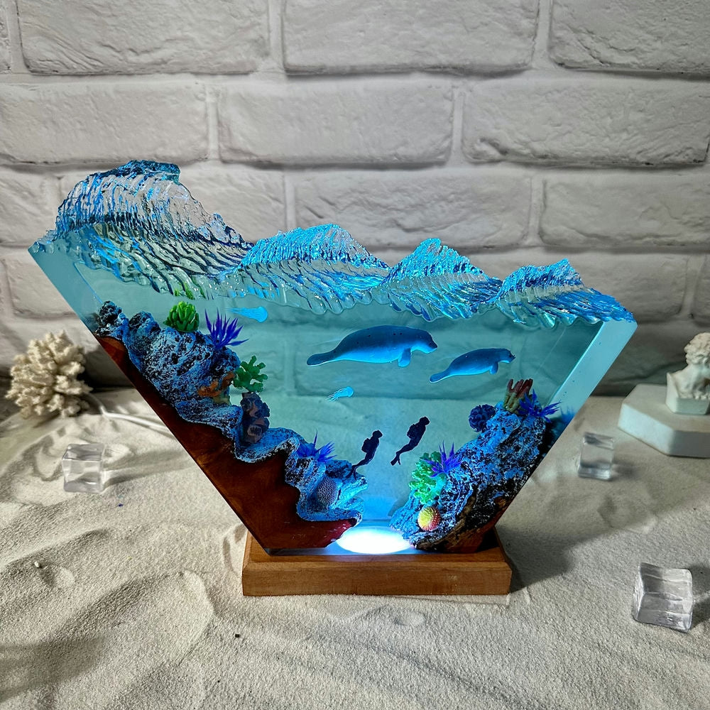 Manatees resin epoxy lamp