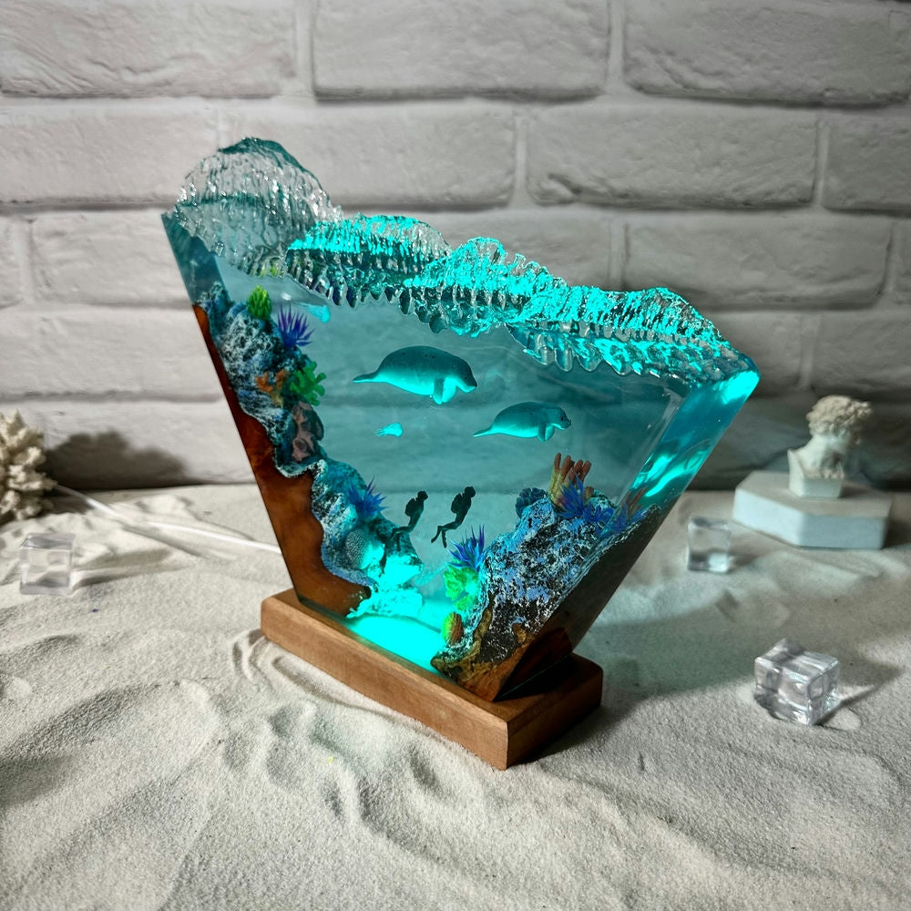 Manatees resin epoxy lamp