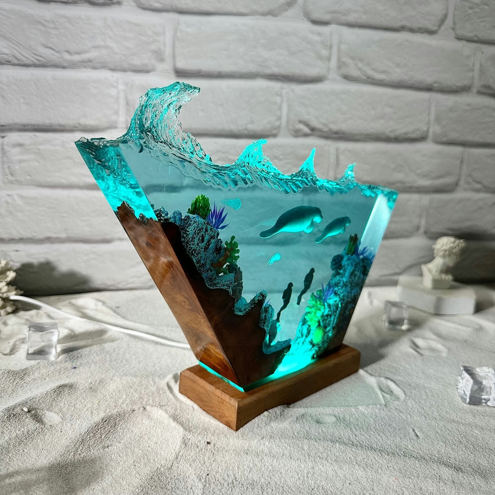 Manatees resin epoxy lamp