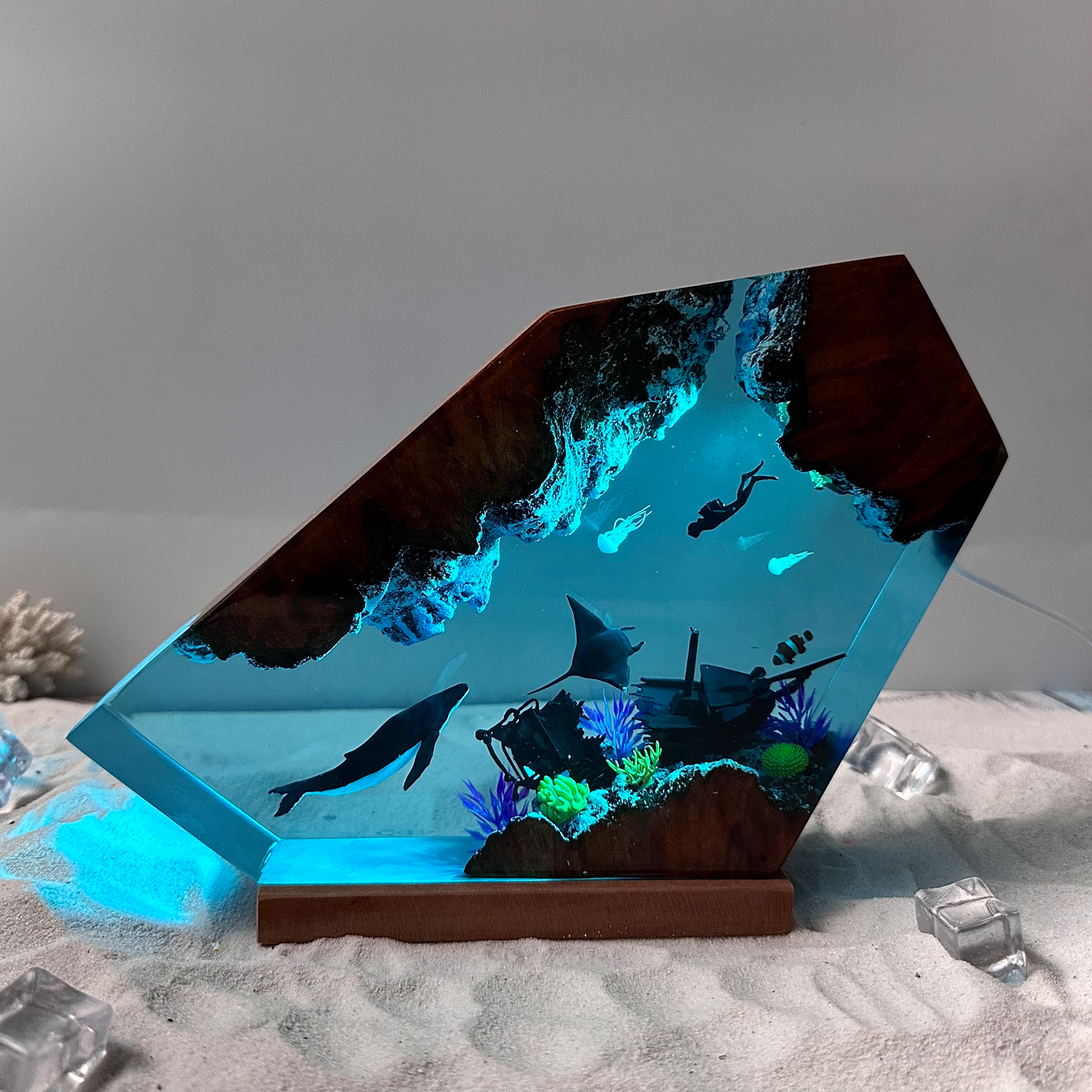 Humpback Whale and Ray resin lamp