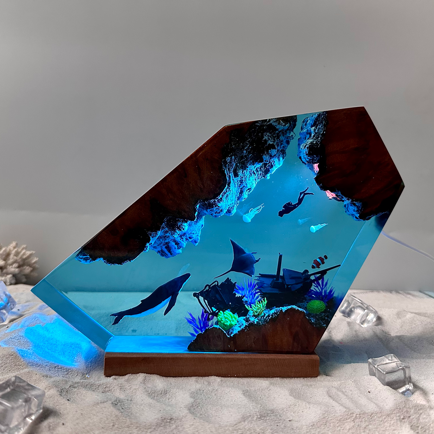 Humpback Whale and Ray resin lamp