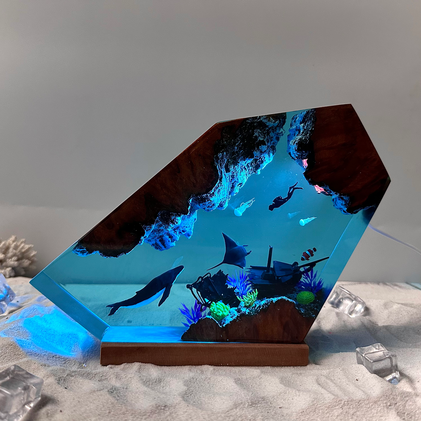 Humpback Whale and Ray resin lamp