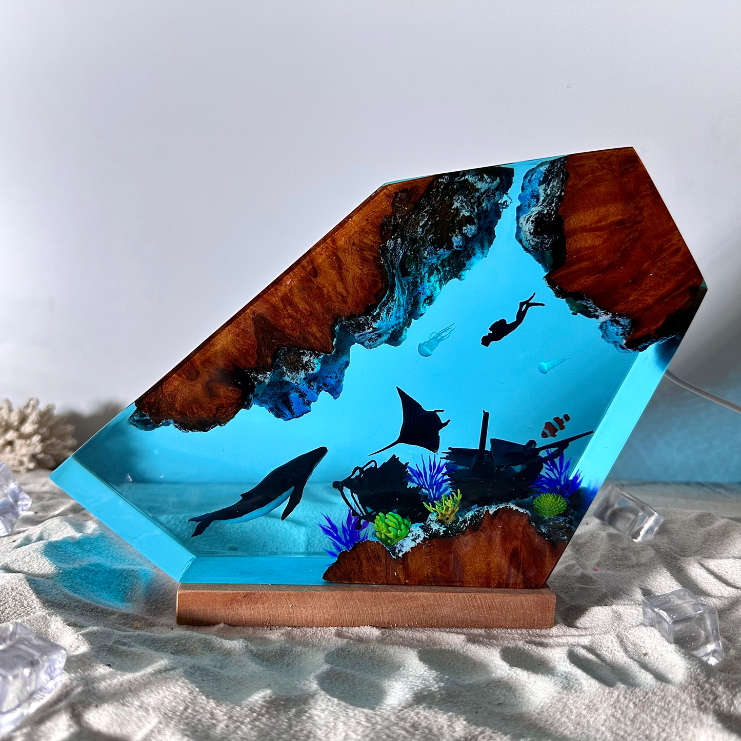 Humpback Whale and Ray resin lamp