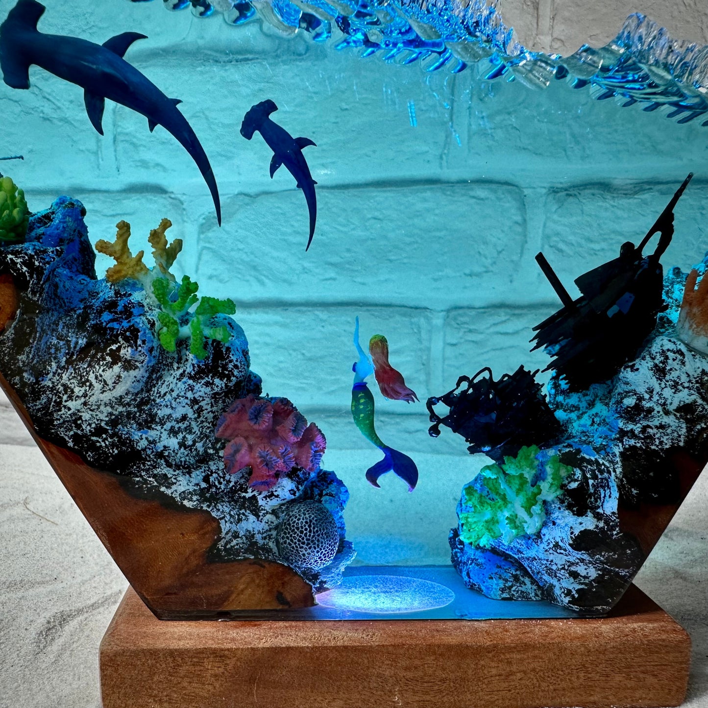 Hammerhead sharks, Mermaid resin lamp