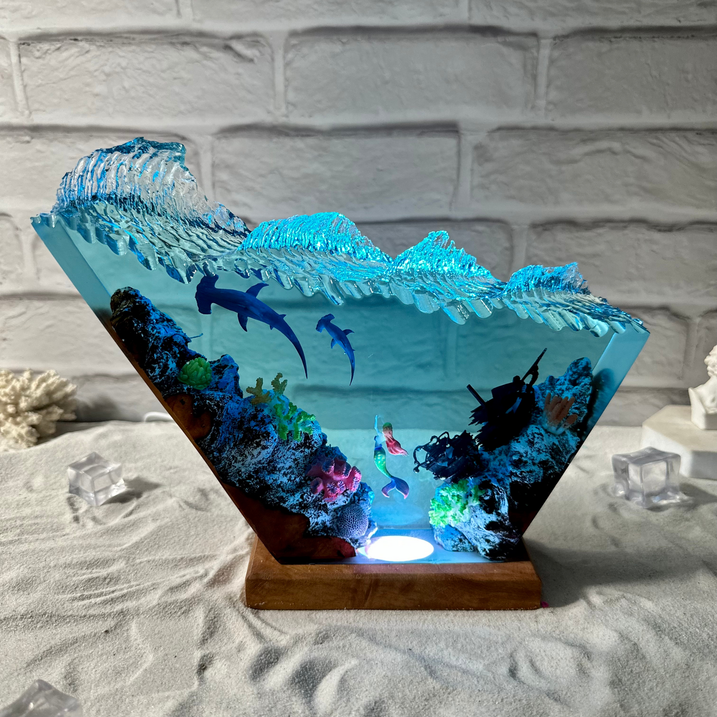 Hammerhead sharks, Mermaid resin lamp