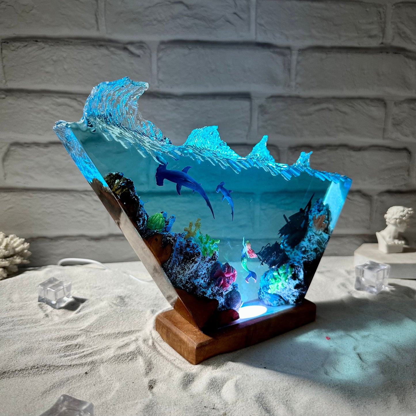 Hammerhead sharks, Mermaid resin lamp