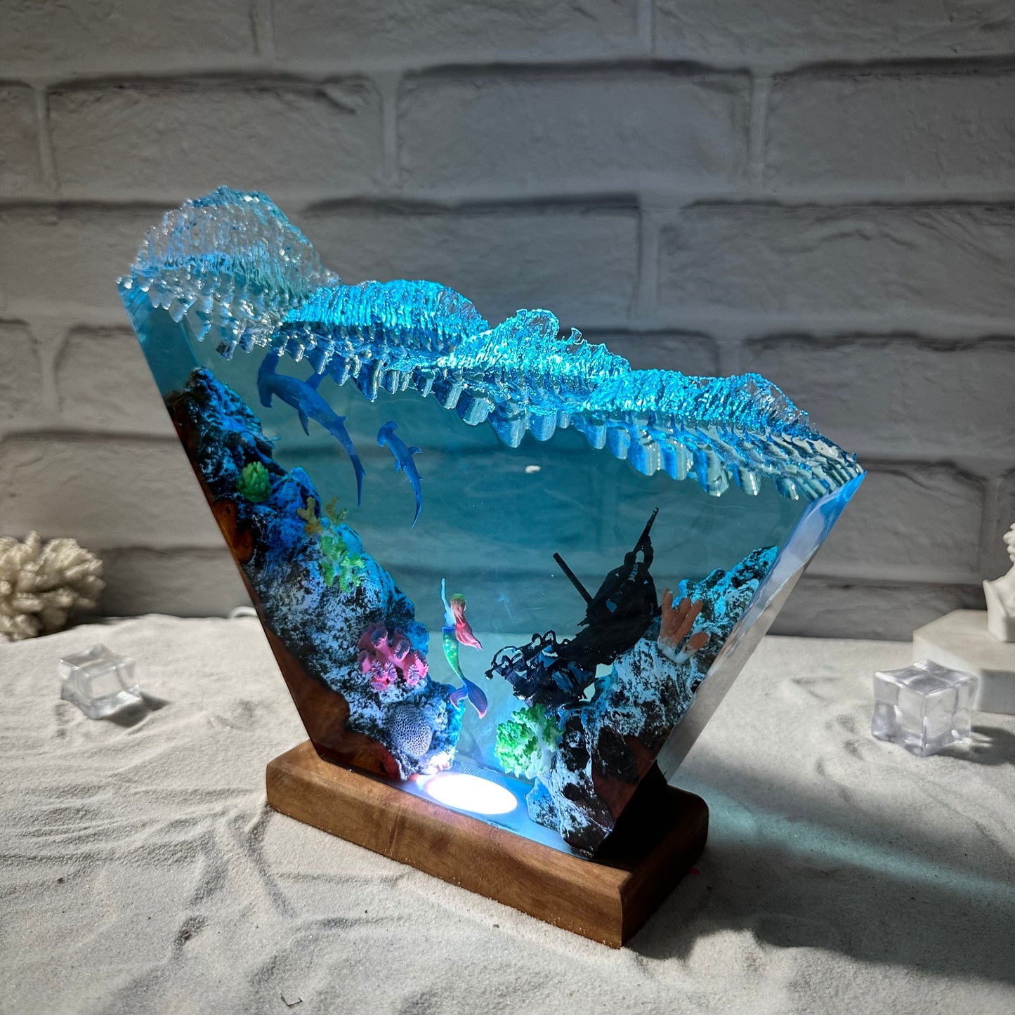 Hammerhead sharks, Mermaid resin lamp