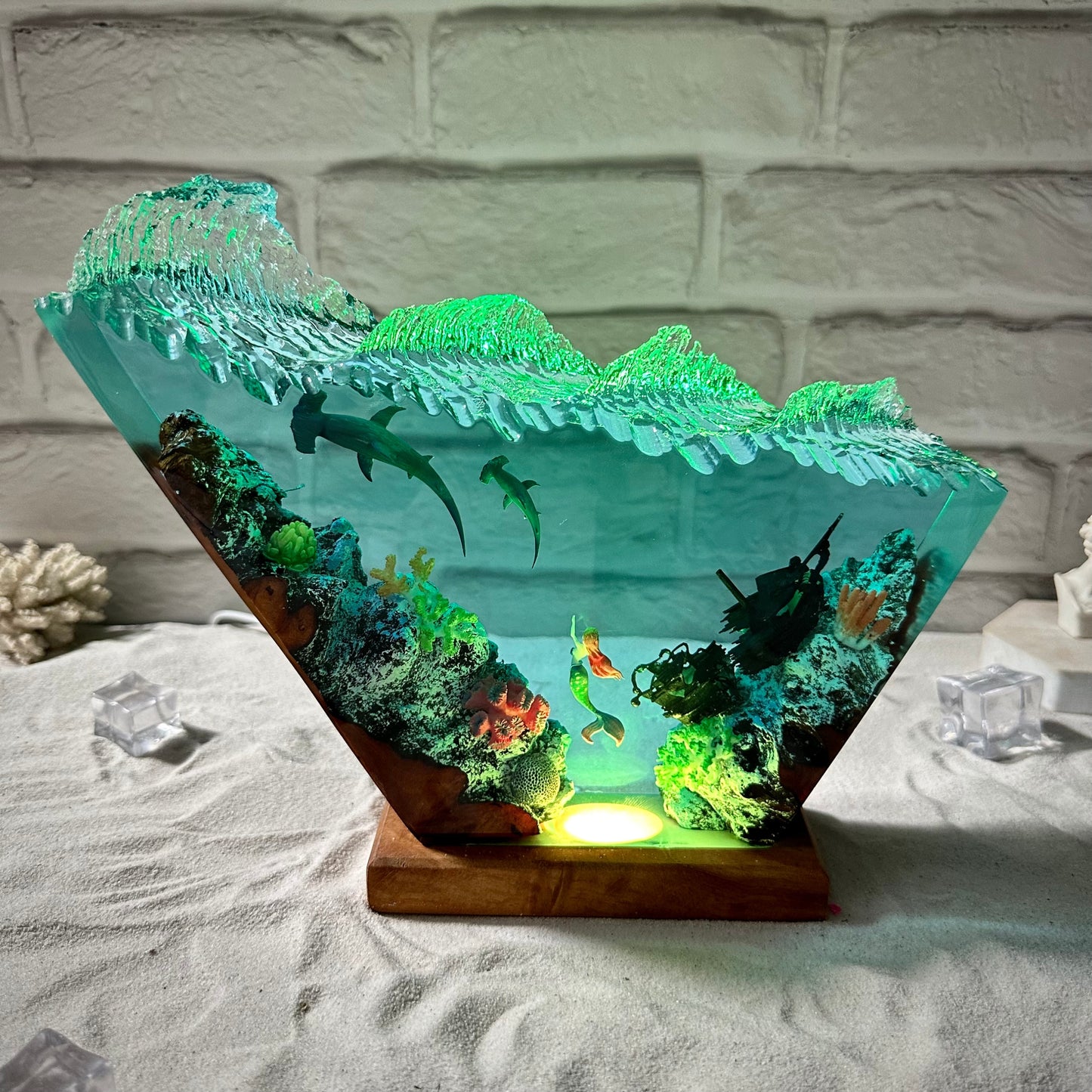 Hammerhead sharks, Mermaid resin lamp