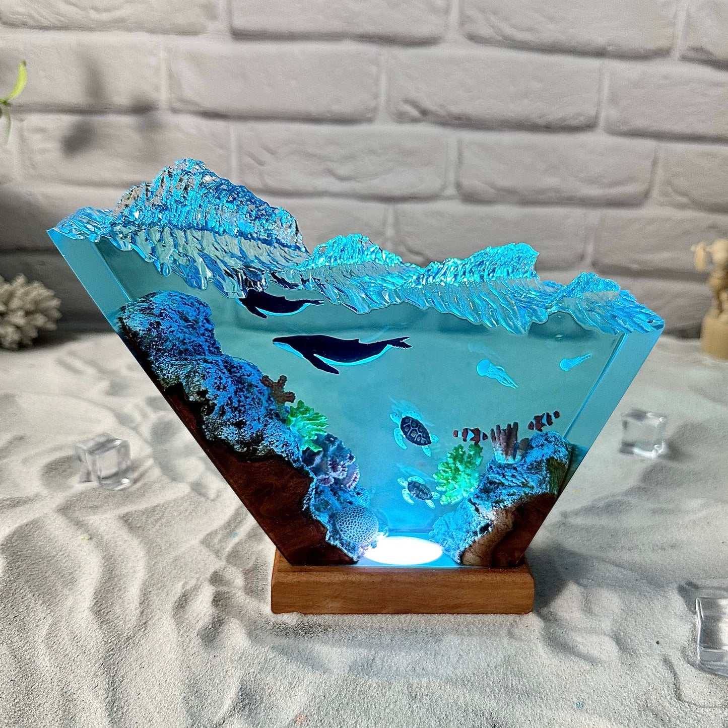 Humpback Whale and Turtles resin lamp