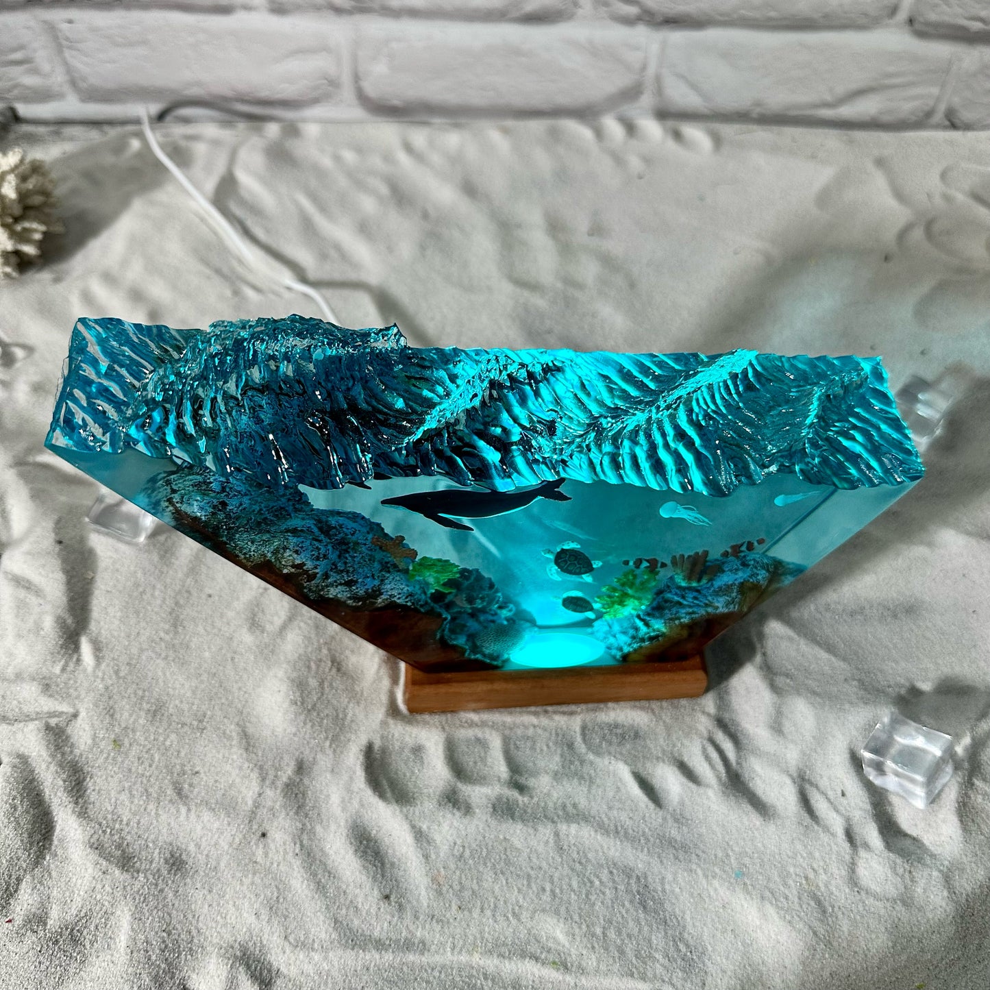 Humpback Whale and Turtles resin lamp