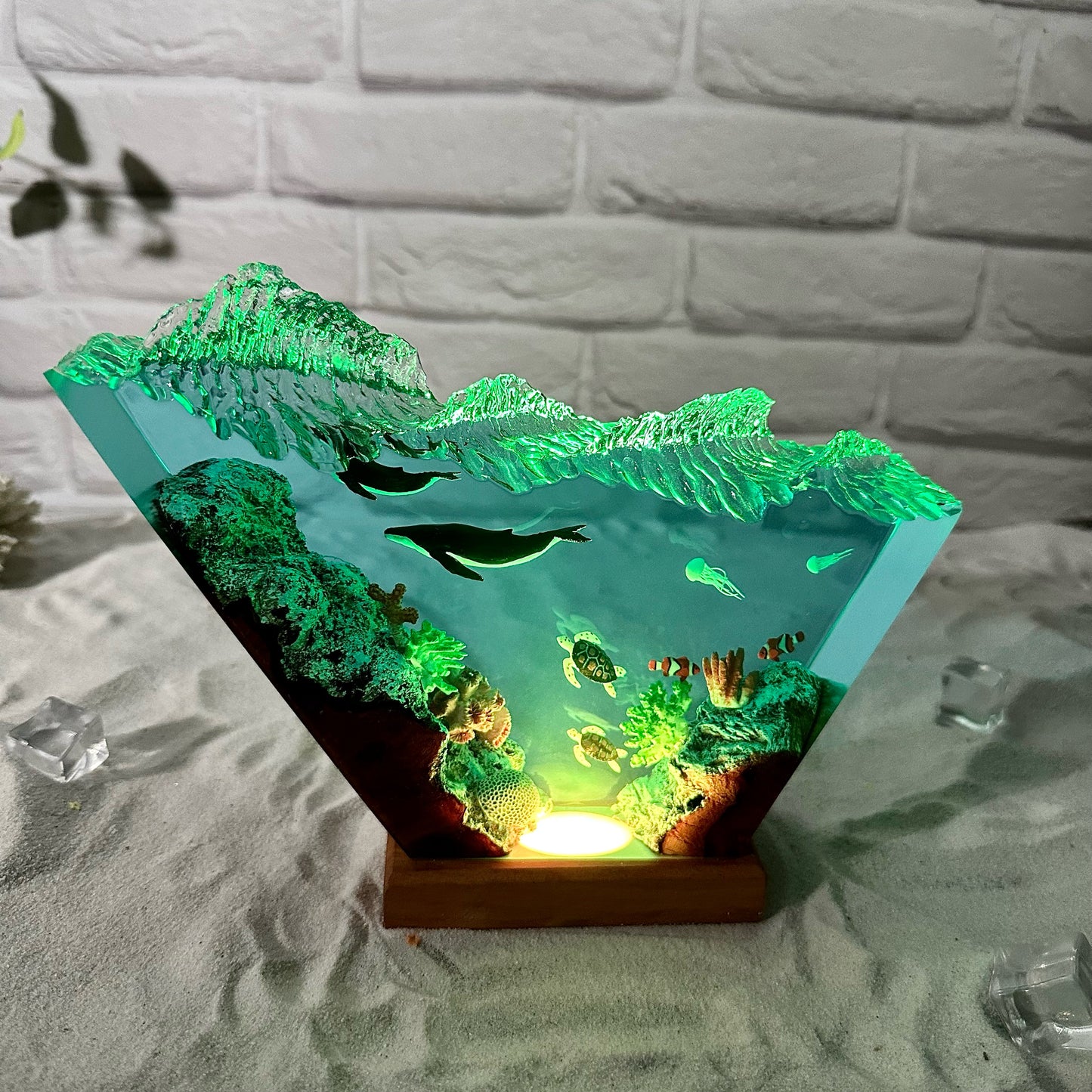 Humpback Whale and Turtles resin lamp