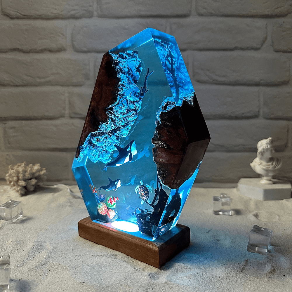 Orca and turtle resin night light