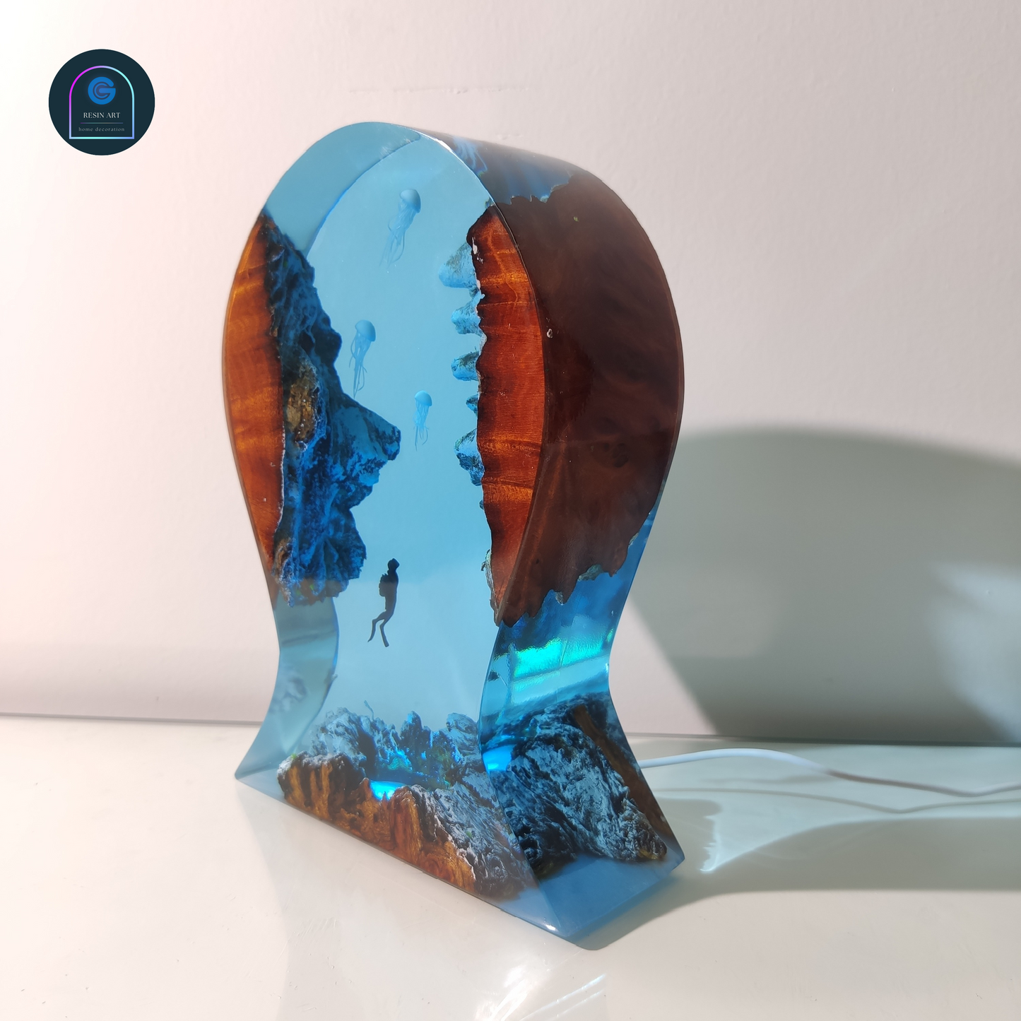 Headphone stand led resin lamp
