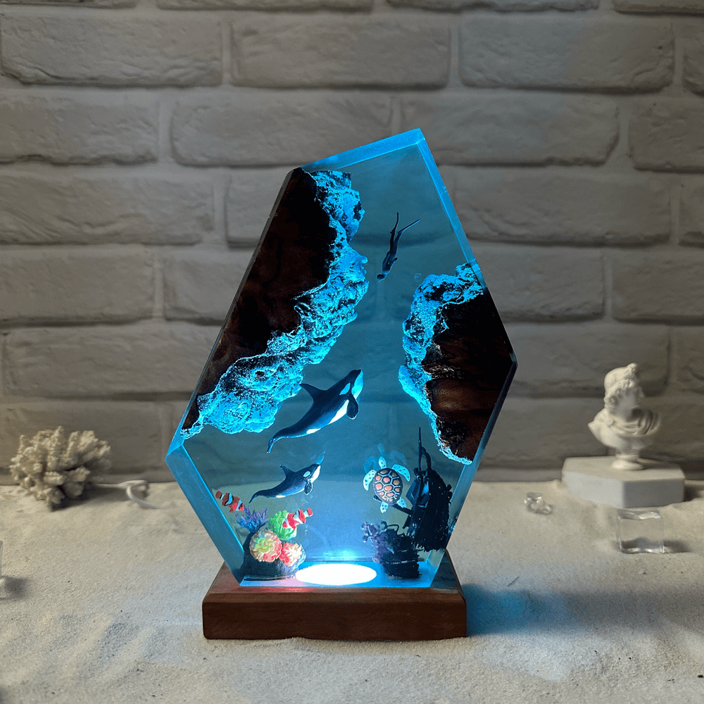 Orca and turtle resin night light