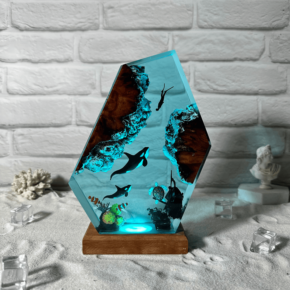 Orca and turtle resin night light