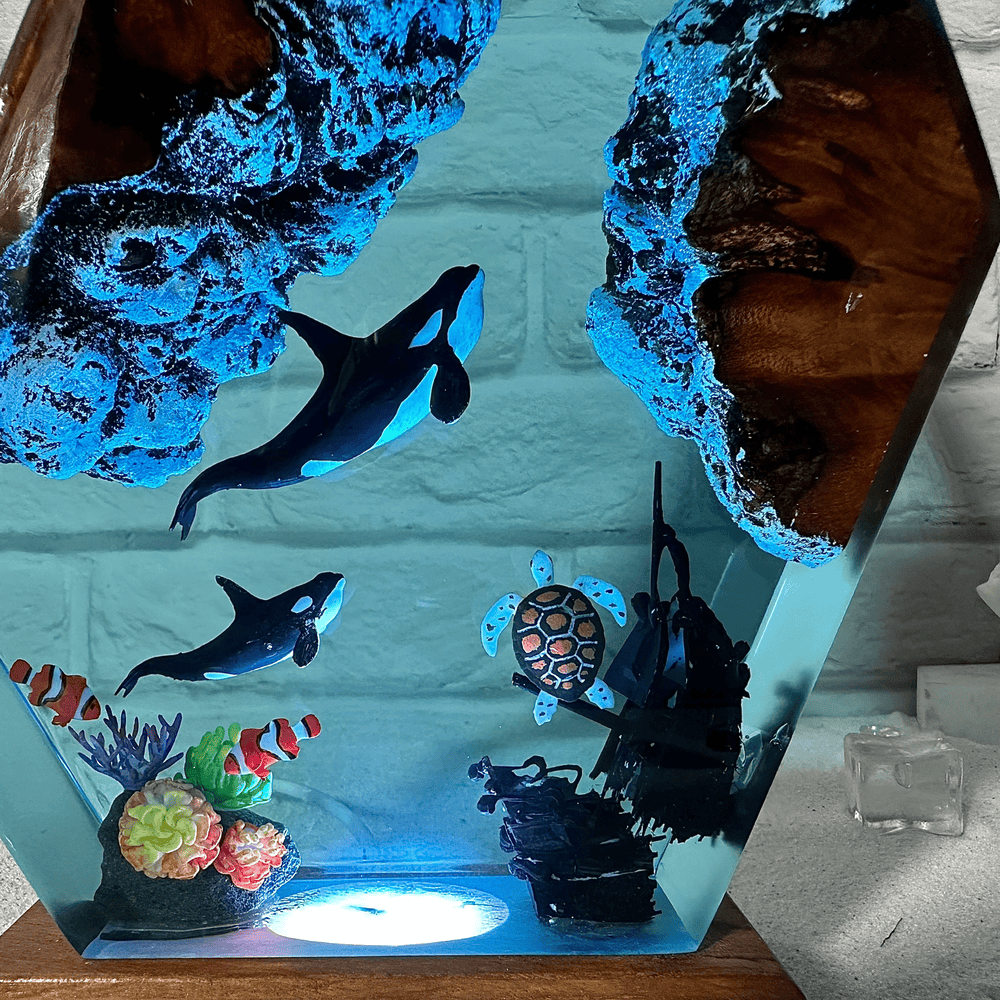 Orca and turtle resin night light