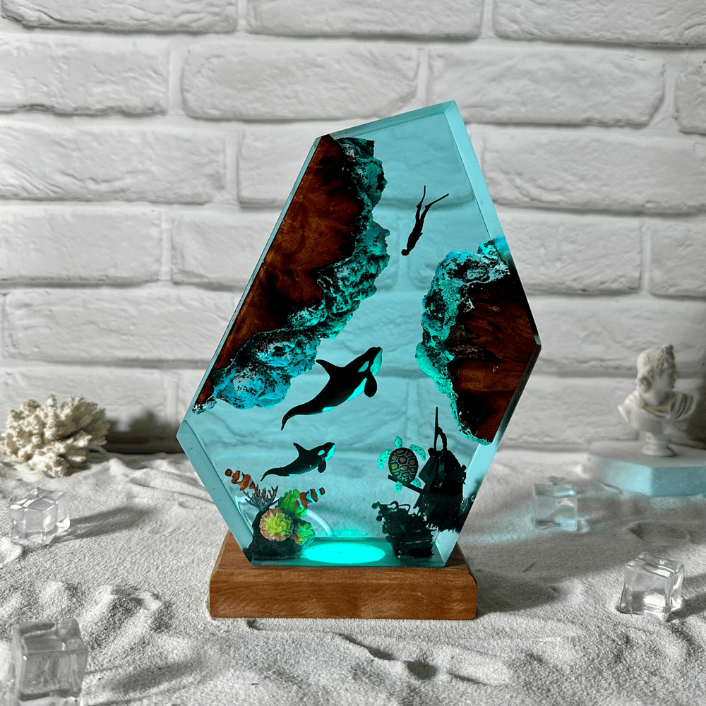 Orca and turtle resin night light