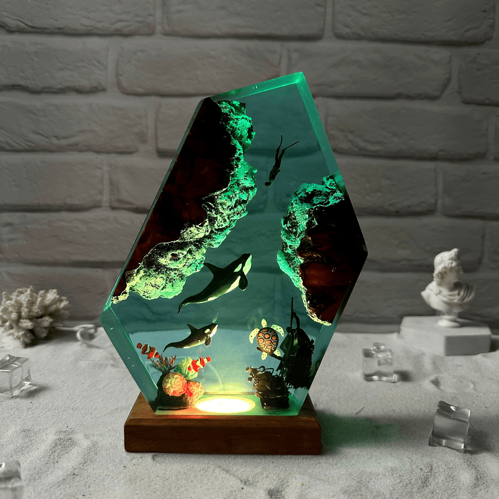 Orca and turtle resin night light
