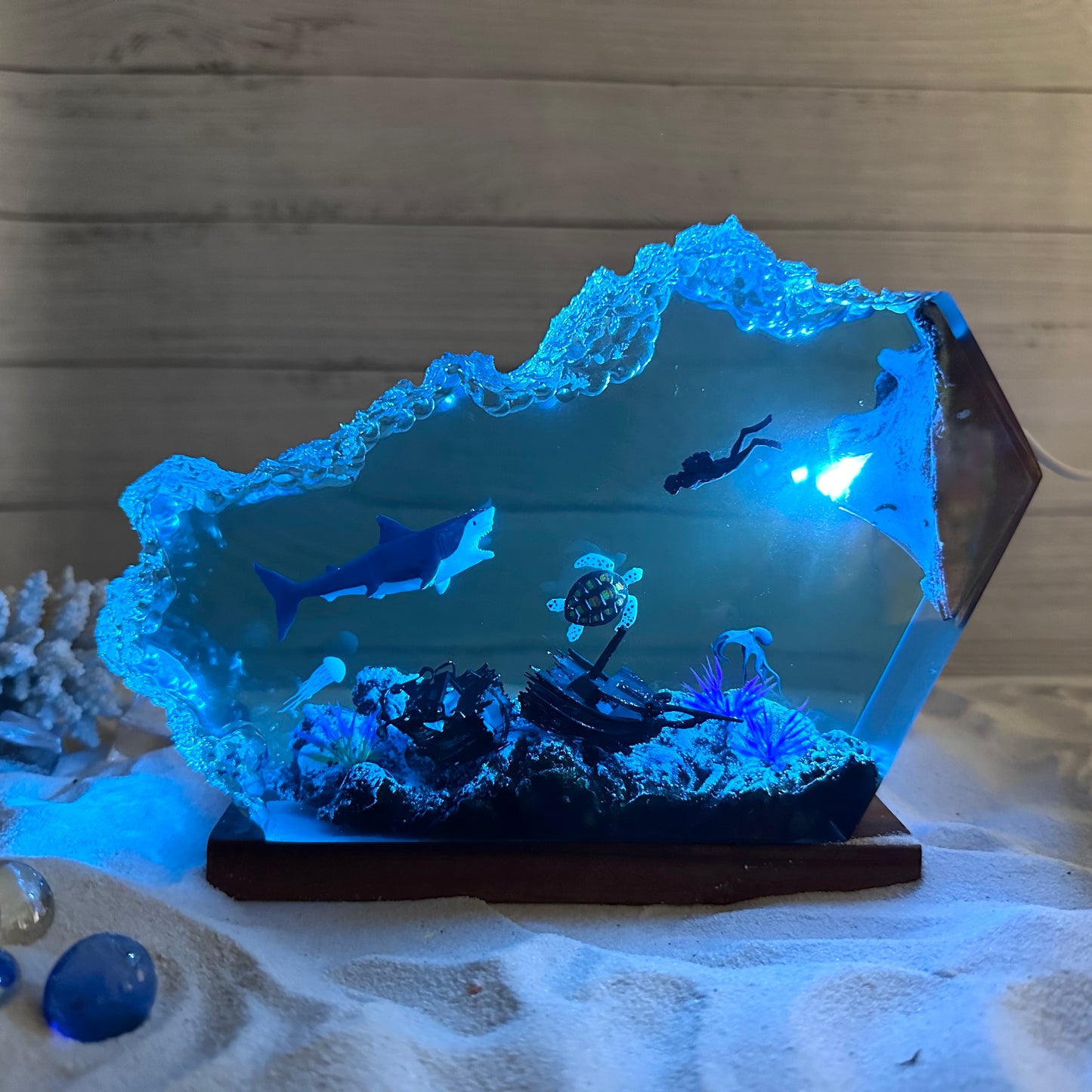 Great White Shark and Turtle lamp