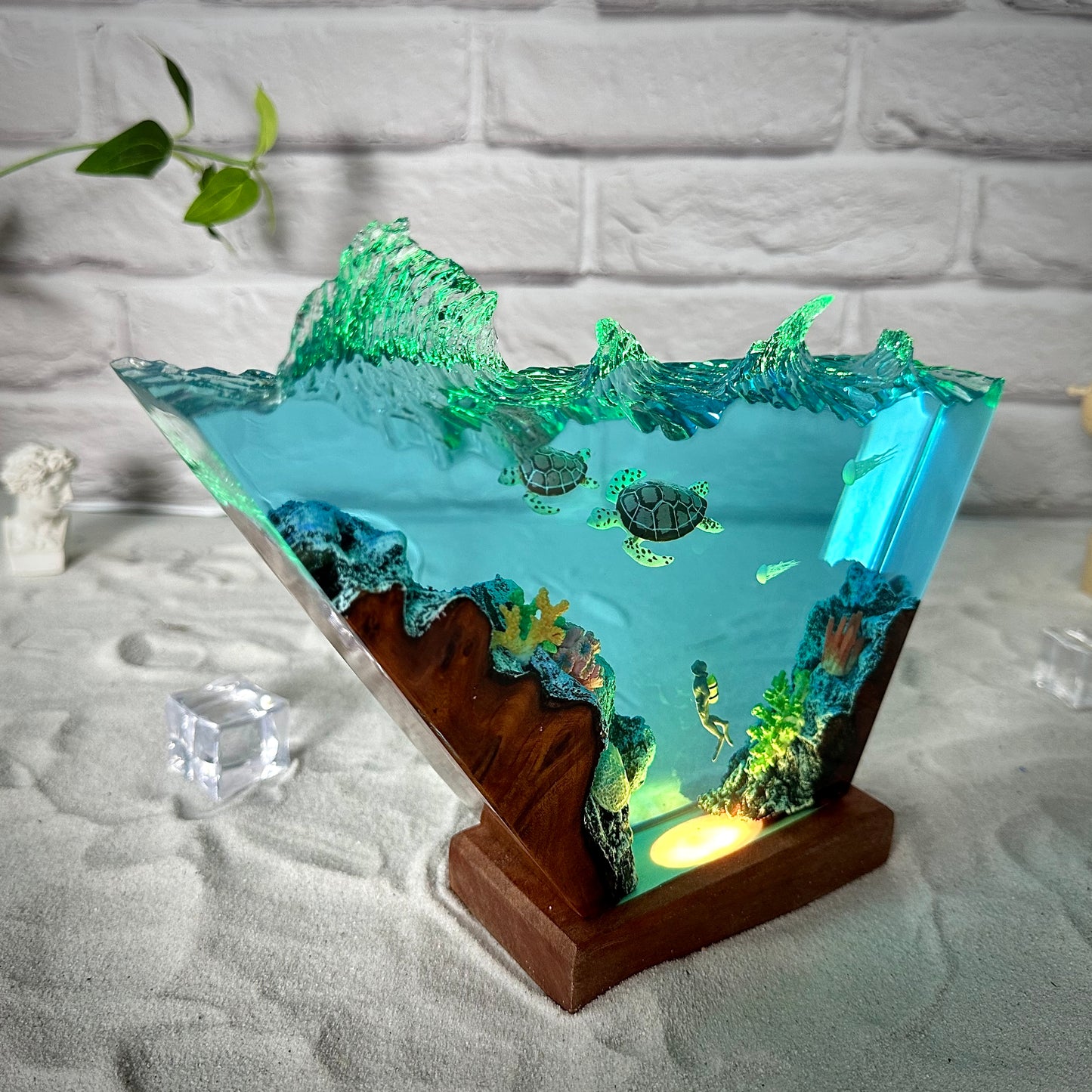Sea Turtle and Scuba resin lamp