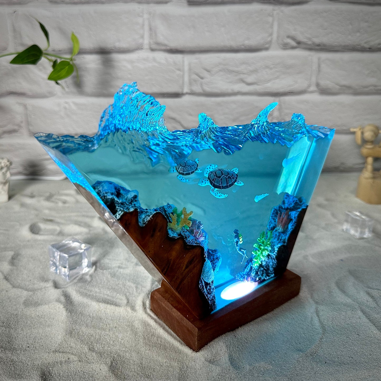 Sea Turtle and Scuba resin lamp