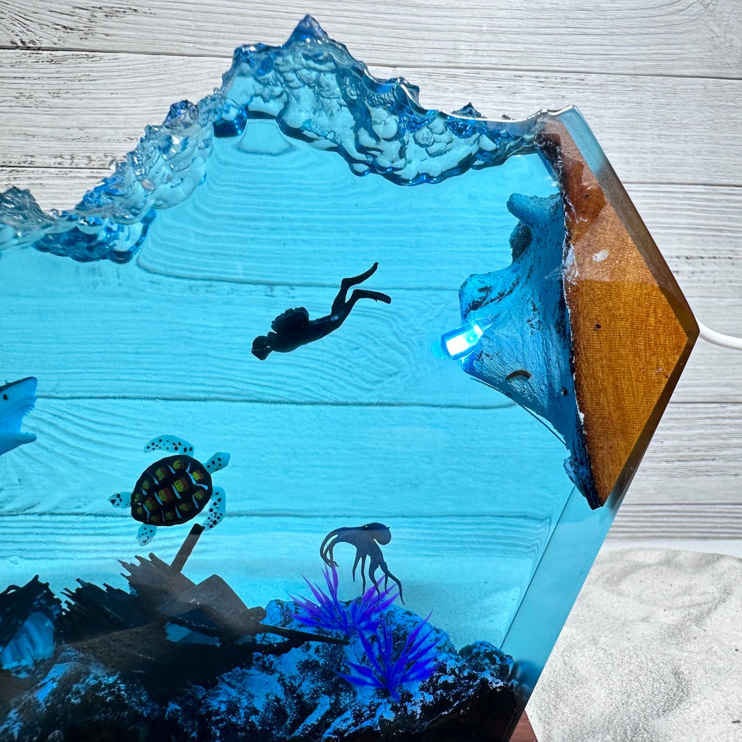 Great White Shark and Turtle lamp