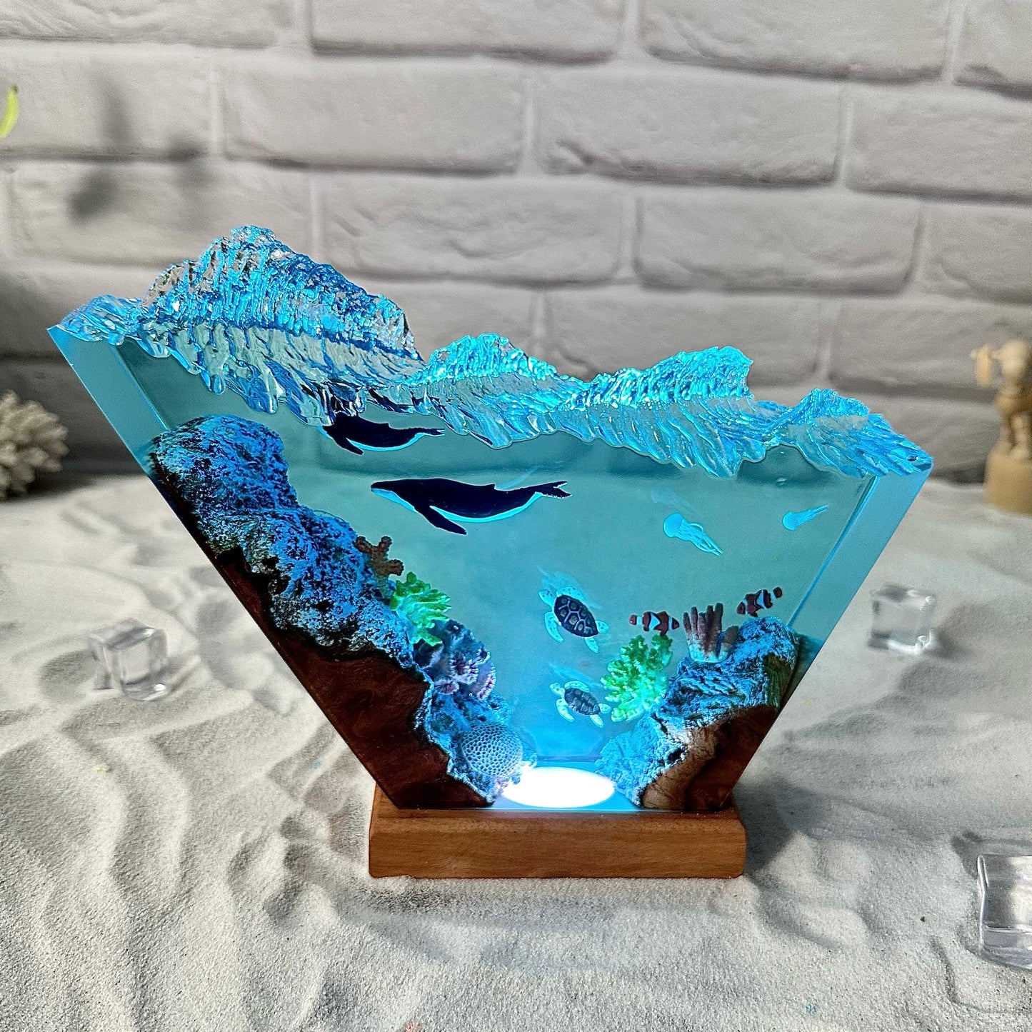 Humpback Whale and Turtles resin lamp