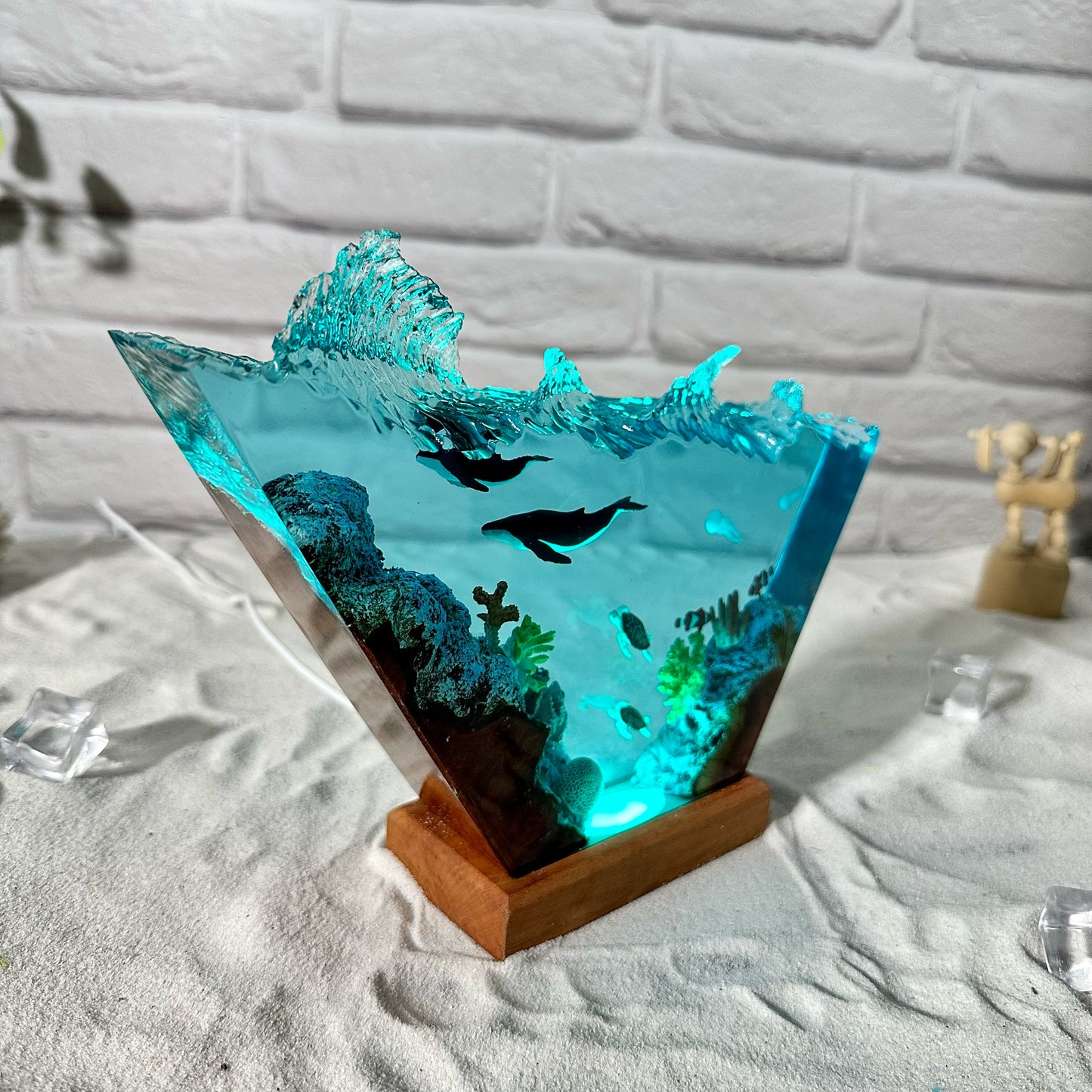 Humpback Whale and Turtles resin lamp
