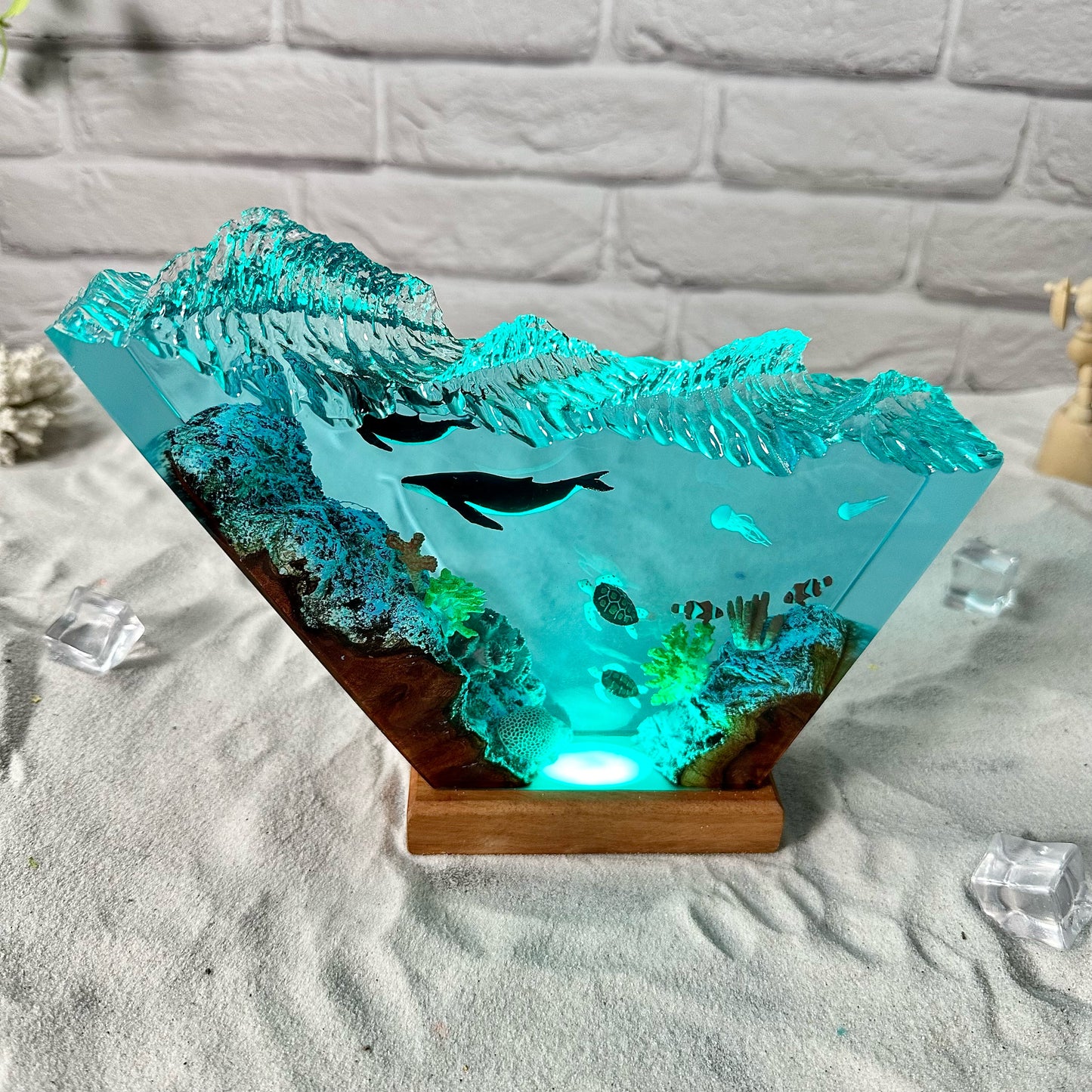 Humpback Whale and Turtles resin lamp