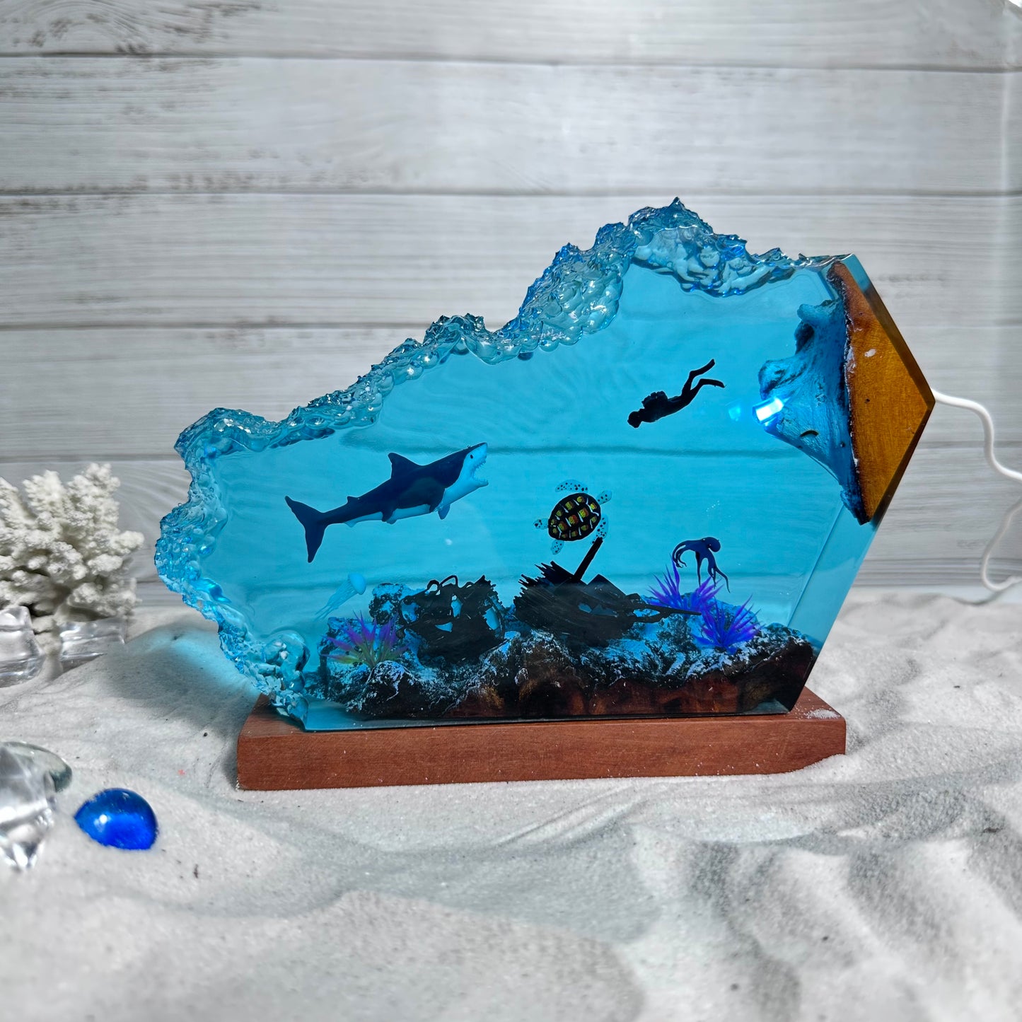 Great White Shark and Turtle lamp