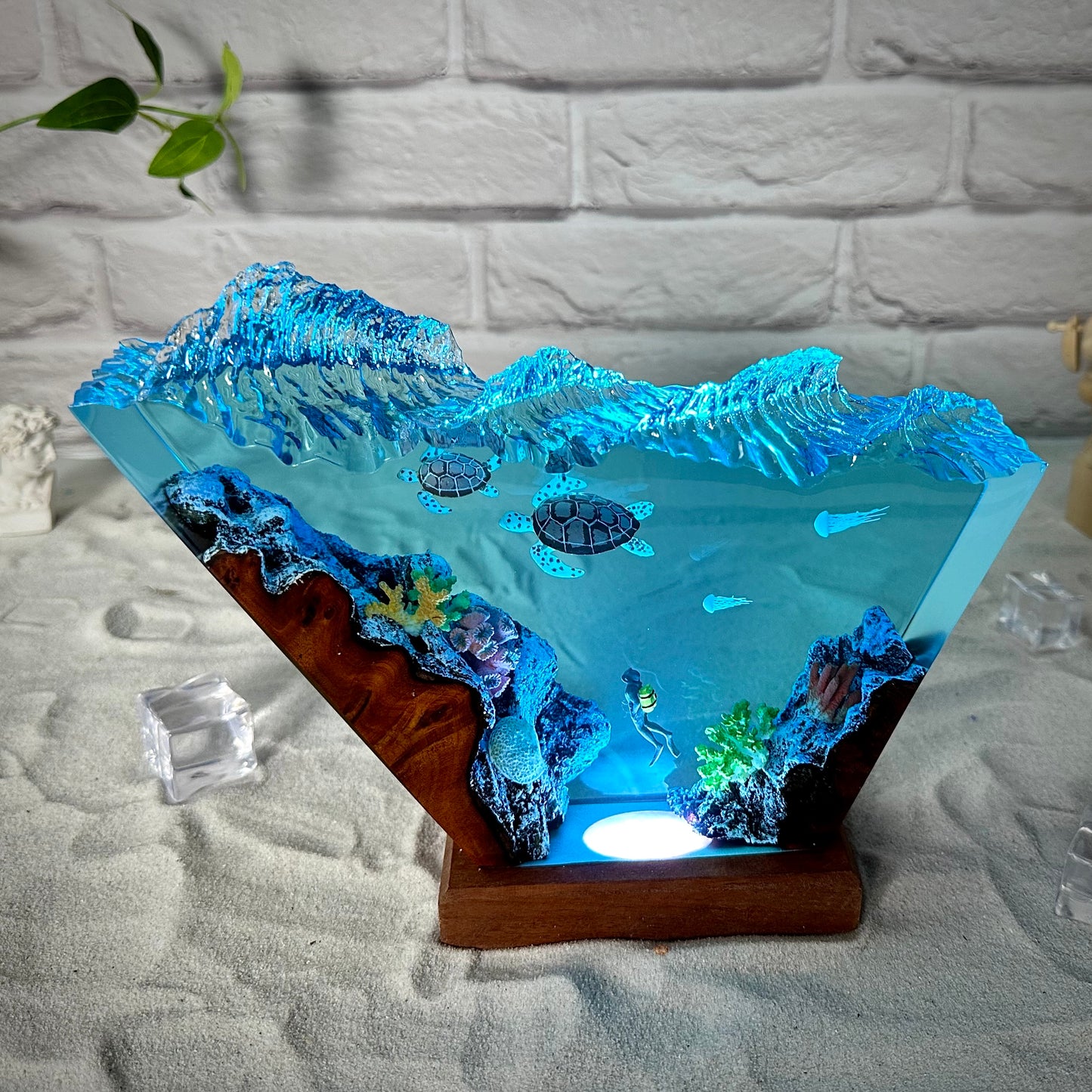 Sea Turtle and Scuba resin lamp
