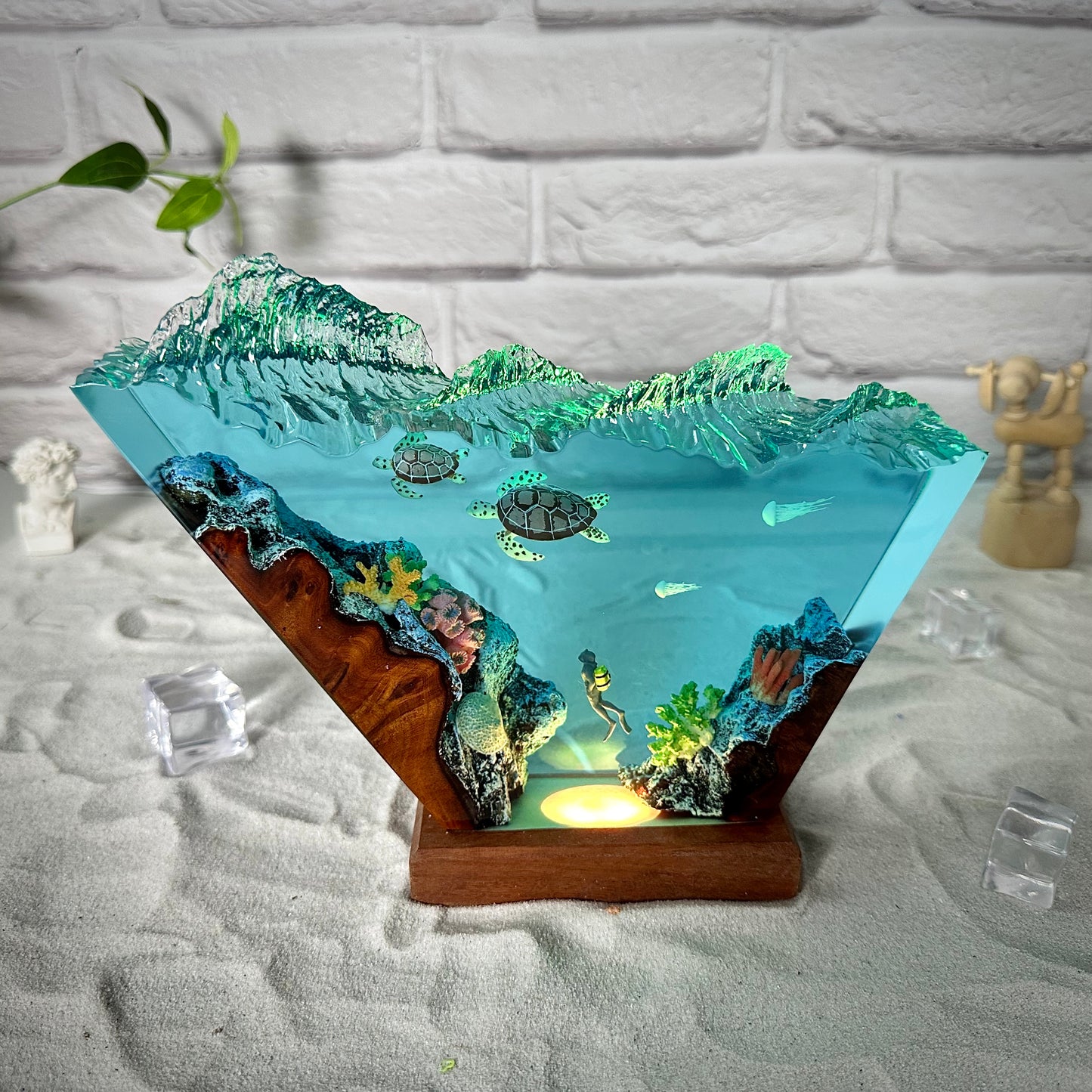 Sea Turtle and Scuba resin lamp